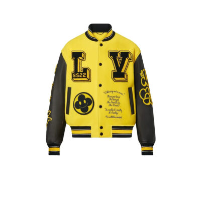 Louis Vuitton Leather Embroidered Varsity Jacket Black